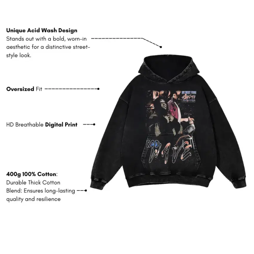 Rod Wave Pray 4 Love Aicd Wash Oversized Hoodie - Image 5