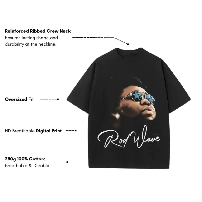 Rod Wave Soulfly Signature Heavyweight Oversized Black Graphic Tee - Image 5