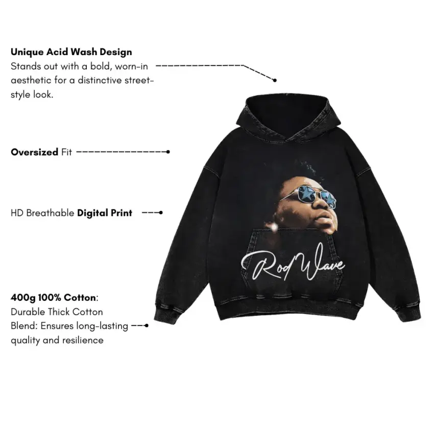 Rod Wave Soulfly Signature Aicd Wash Oversized Hoodie - Image 5