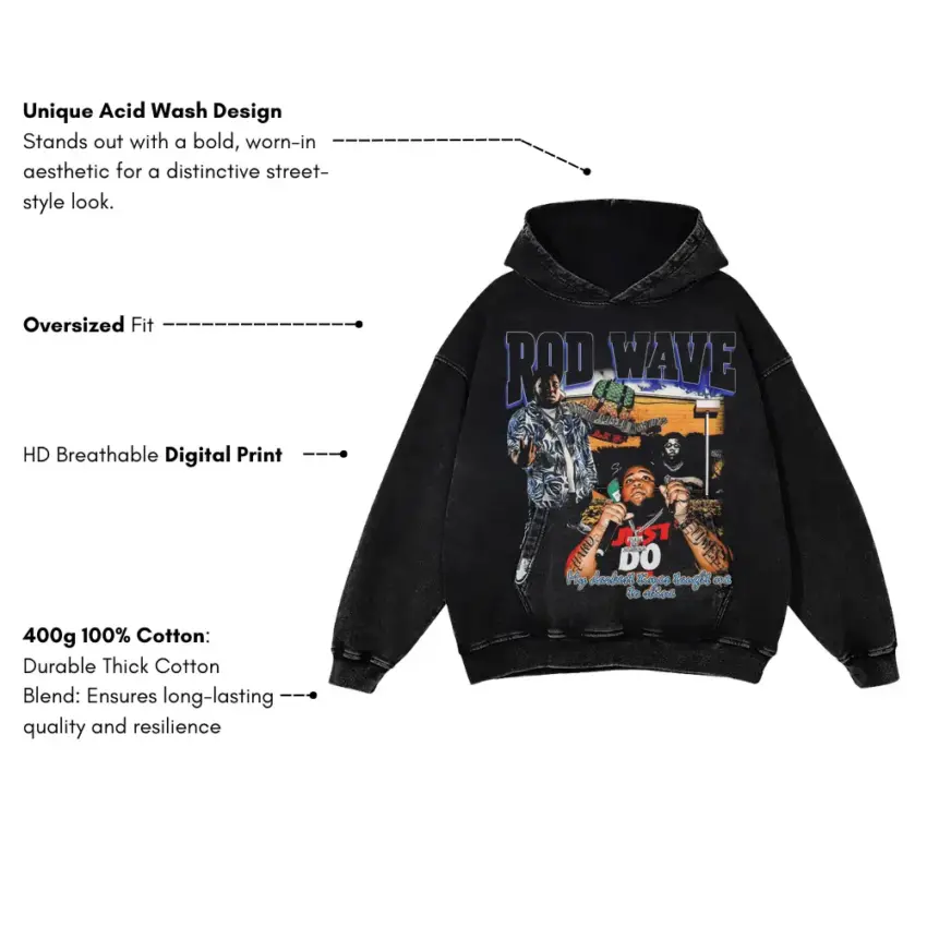 Rod Wave Street Runner Aicd Wash Oversized Hoodie - Image 5