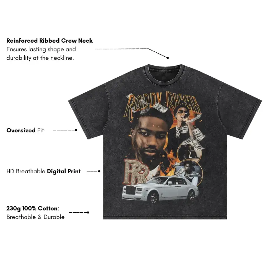 Roddy Ricch Live Life Fast Oversized Acid Wash T-shirt - Image 5