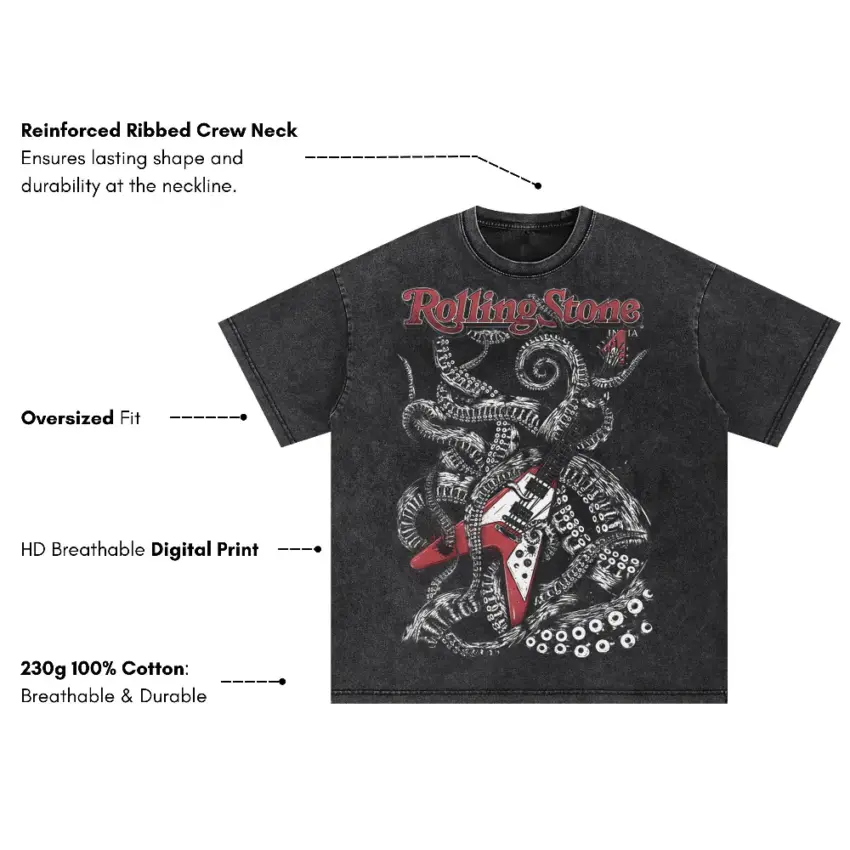 Rolling Stones Octopus Oversized Acid Wash T-shirt - Image 5