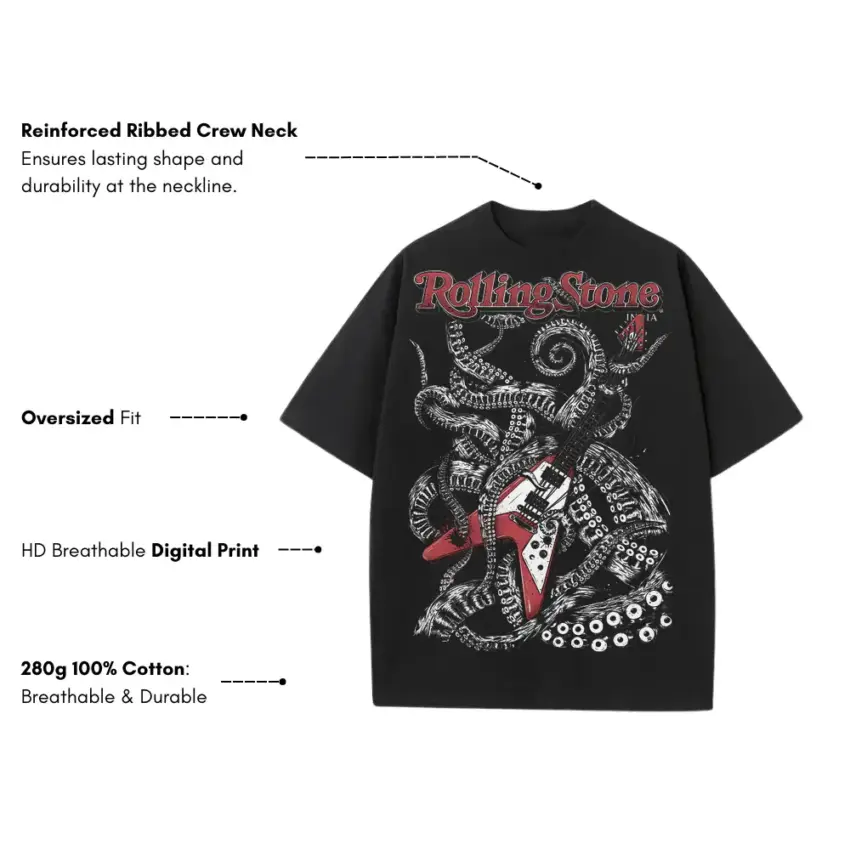 Rolling Stones Octopus Heavyweight Oversized Black Graphic Tee - Image 5