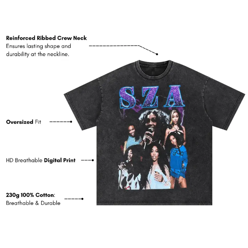 SZA Blue Dream Collage Oversized Acid Wash T-shirt - Image 5