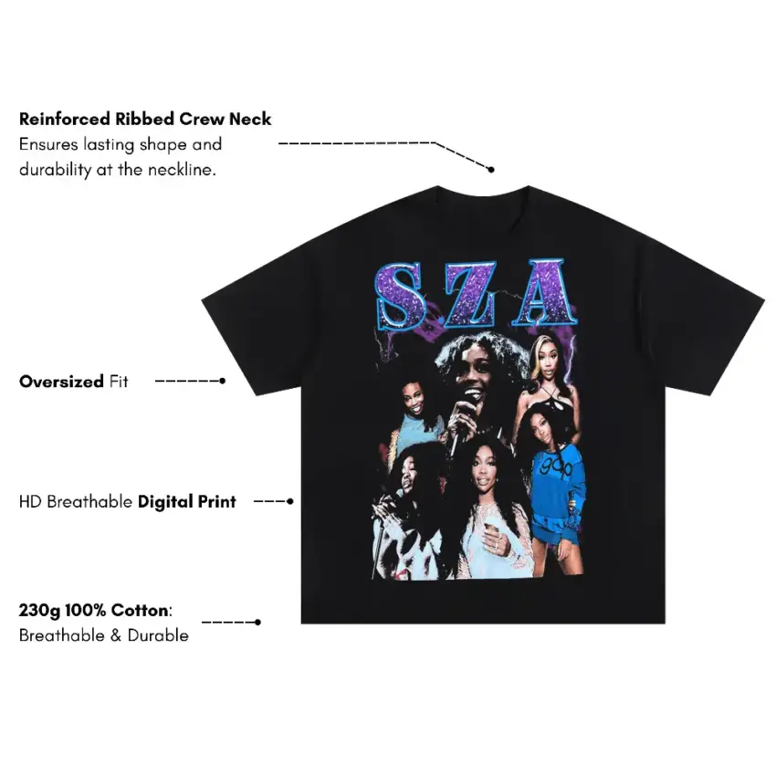 SZA Blue Dream Collage Oversized Black Graphic Tee - Image 5