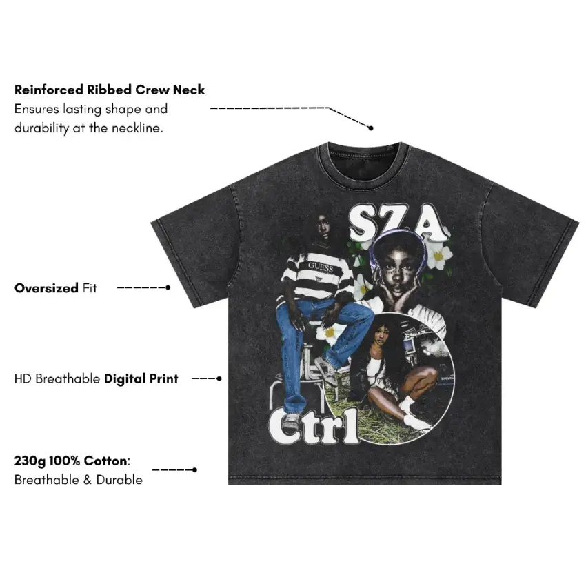 SZA Ctrl Collage2 Oversized Acid Wash T-shirt - Image 5