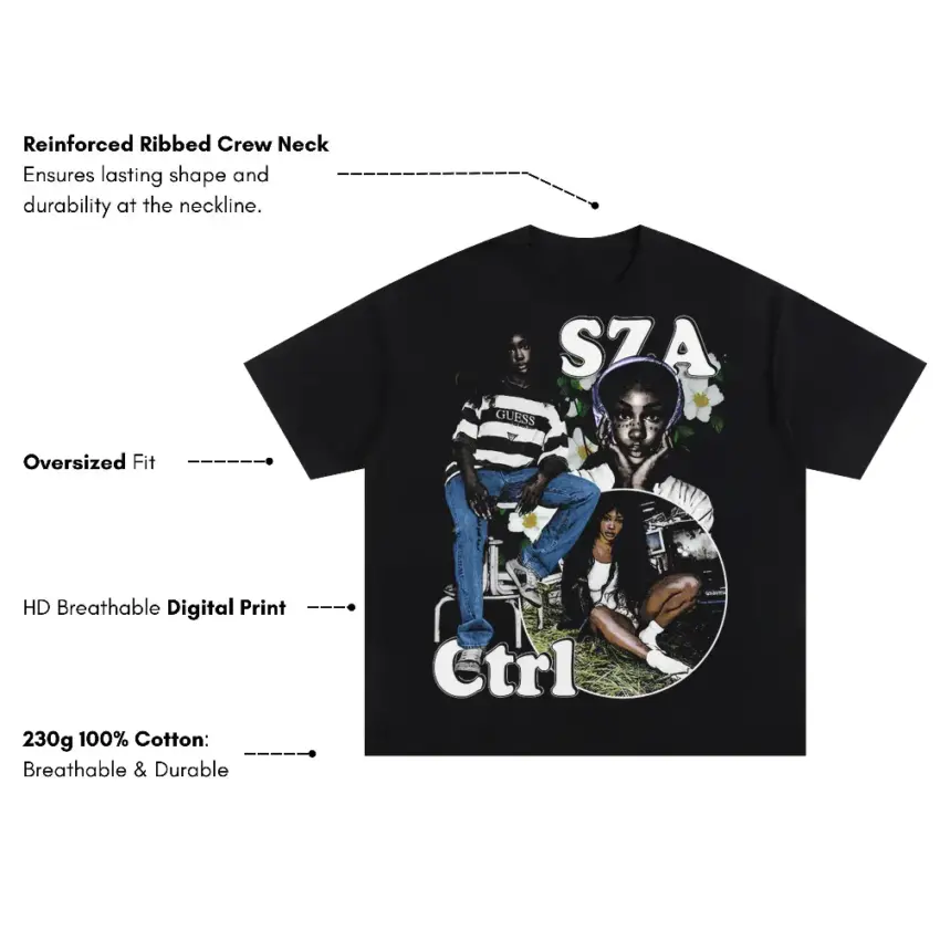 SZA Ctrl Collage2 Oversized Black Graphic Tee - Image 5