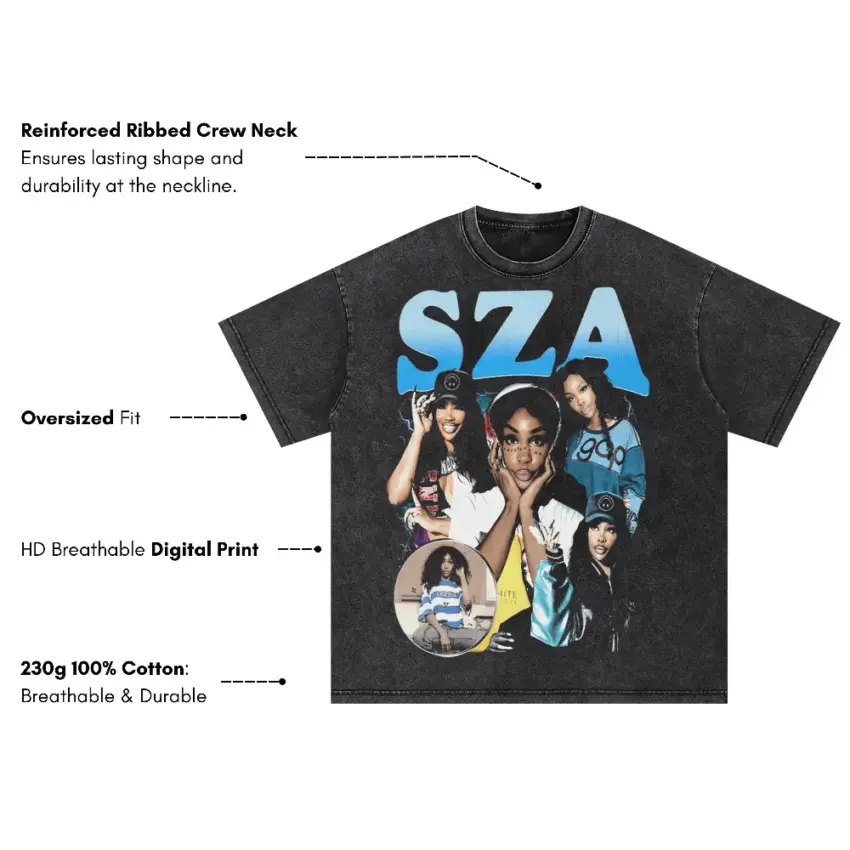 SZA Ctrl Era Tribute Oversized Acid Wash T-shirt - Image 5