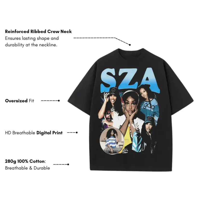 SZA Ctrl Era Tribute Heavyweight Oversized Black Graphic Tee - Image 5
