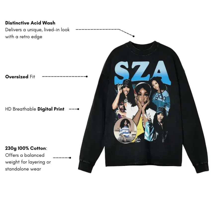 SZA Ctrl Era Tribute Aicd Wash Oversized Long Sleeve Shirt - Image 5