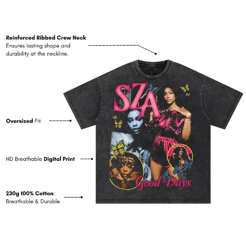 SZA Good Days Retro Oversized Acid Wash T-shirt - Image 5