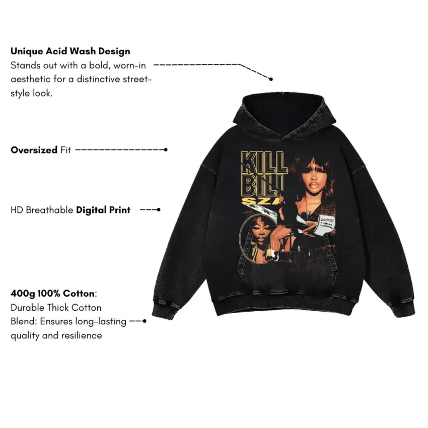 SZA Kill Bill Tribute Aicd Wash Oversized Hoodie - Image 5