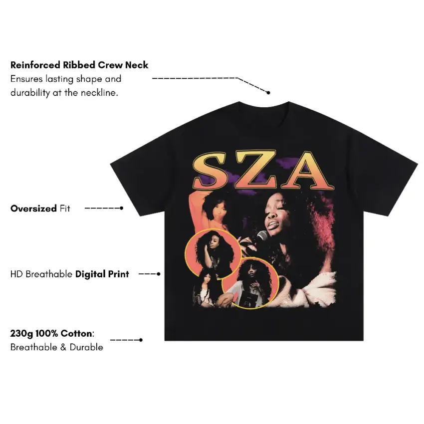 SZA Purple Haze Tribute Oversized Black Graphic Tee - Image 5