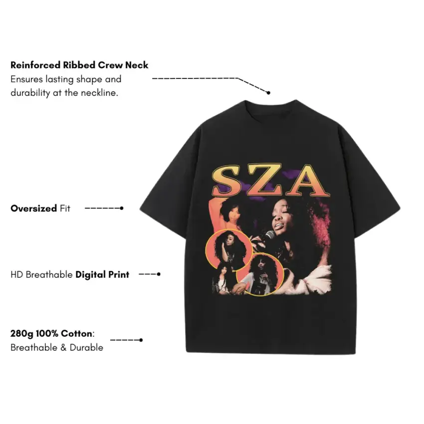 SZA Purple Haze Tribute Heavyweight Oversized Black Graphic Tee - Image 5