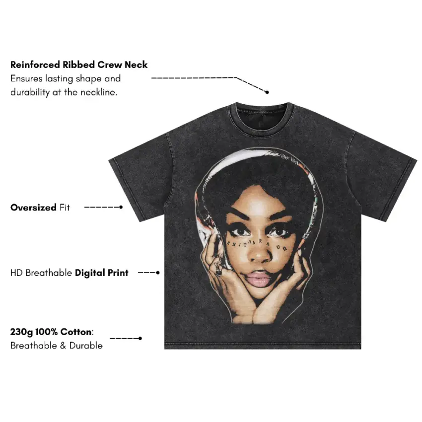 SZA SOS Portrait Oversized Acid Wash T-shirt - Image 5