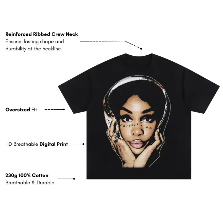 SZA SOS Portrait Oversized Black Graphic Tee - Image 5