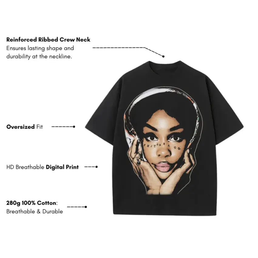SZA SOS Portrait Heavyweight Oversized Black Graphic Tee - Image 5