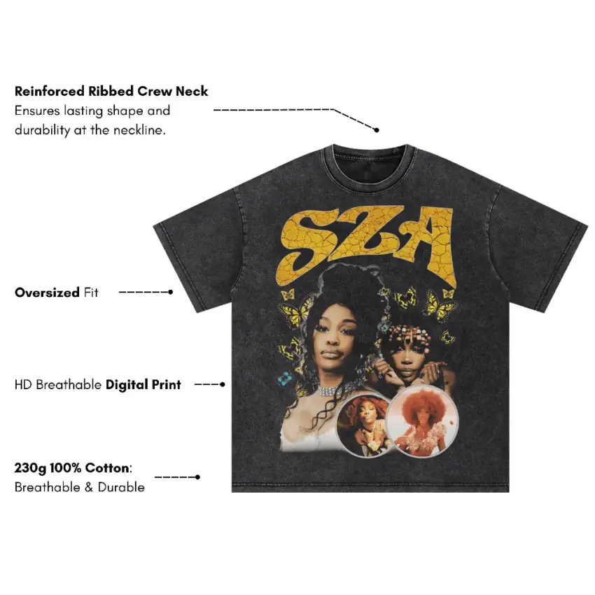 SZA SOS Yellow Theme Oversized Acid Wash T-shirt - Image 5