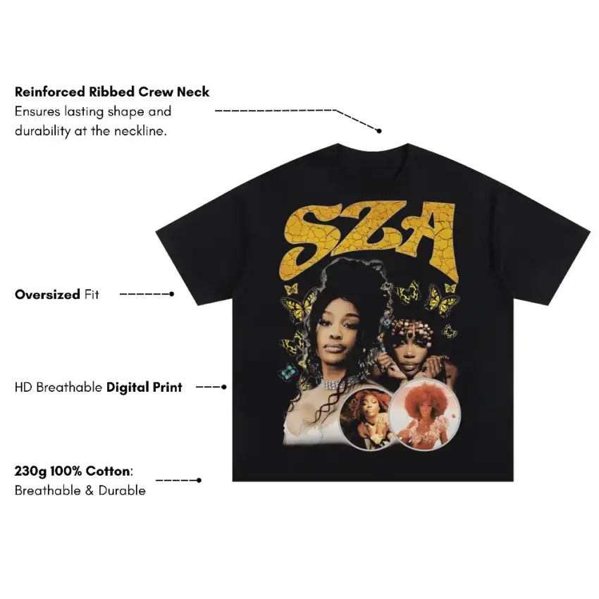 SZA SOS Yellow Theme Oversized Black Graphic Tee - Image 5