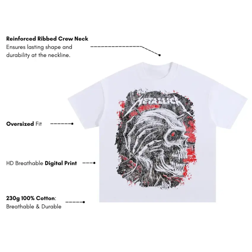 Sad But True Skull Oversized White Graphic Tee - Image 5