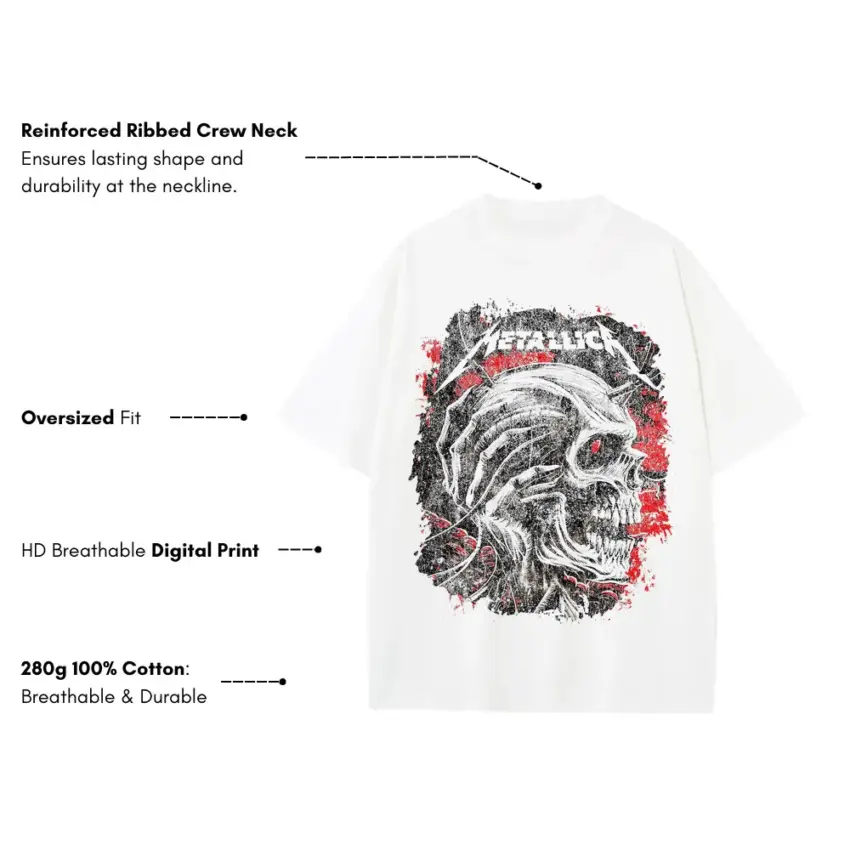 Sad But True Skull Heavyweight Oversized White Graphic Tee - Image 5