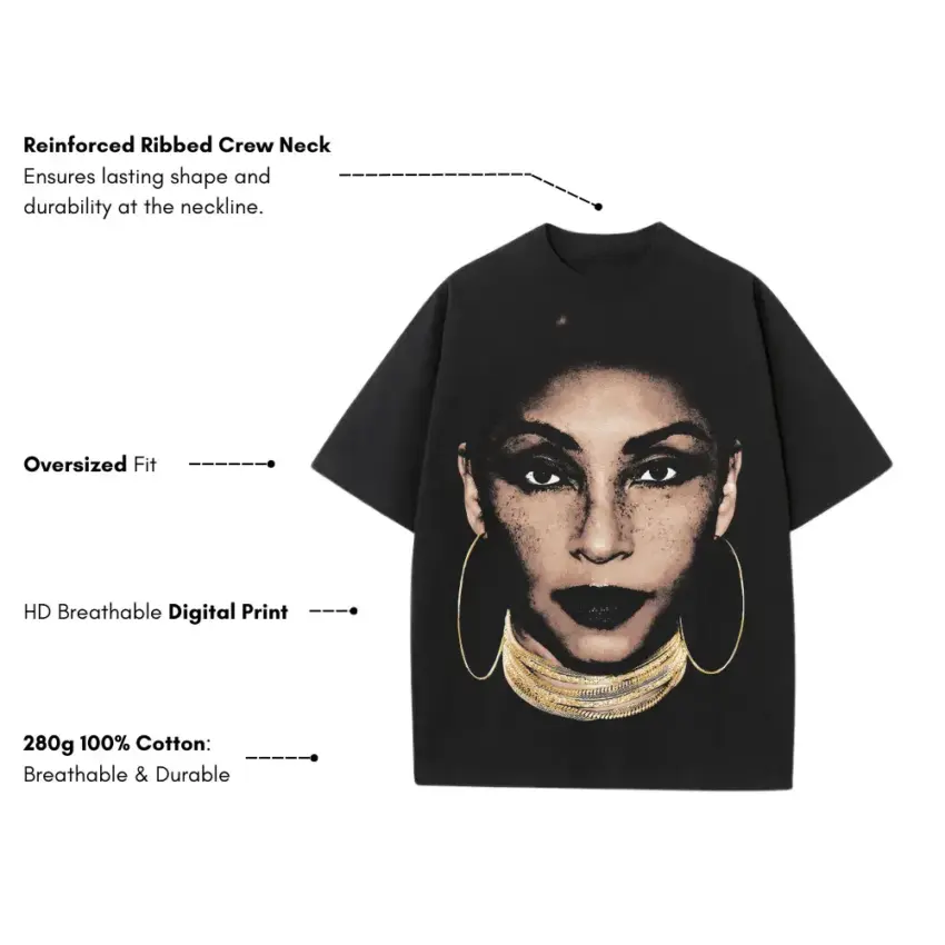 Sade Adu Portrait Heavyweight Oversized Black Graphic Tee - Image 5