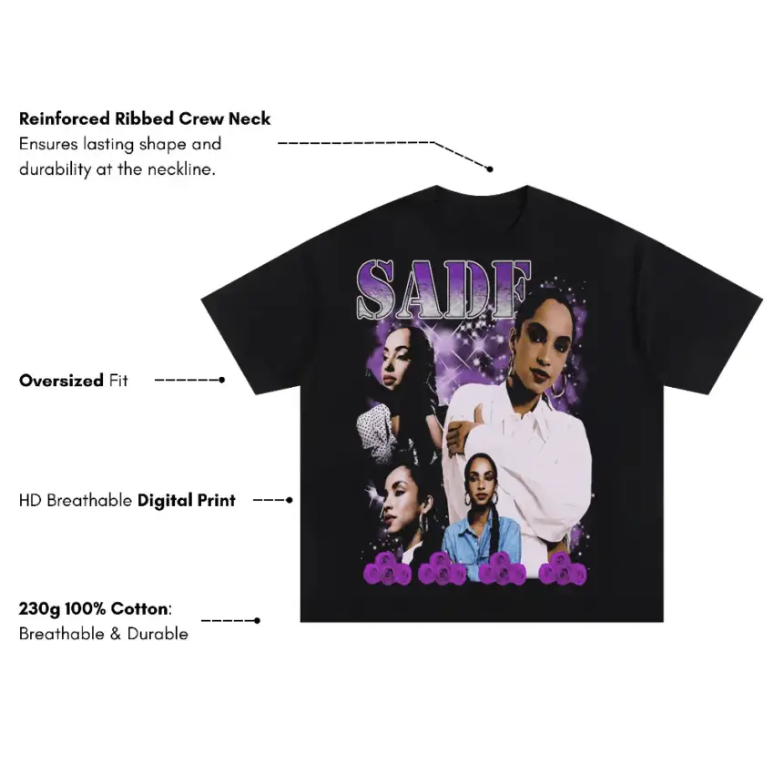 Sade Lovers Rock Tribute Oversized Black Graphic Tee - Image 5
