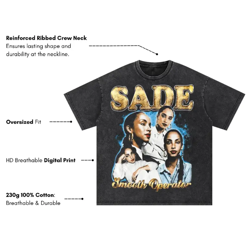 Sade Smooth Operator Collage Oversized Acid Wash T-shirt - Image 5