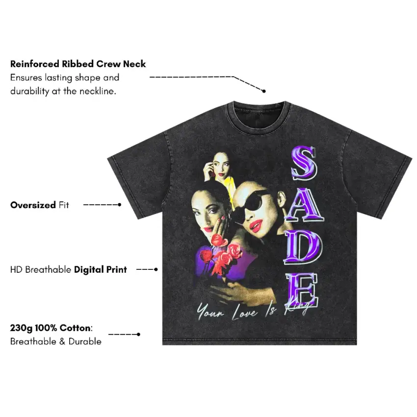 Sade Your Love Is King Oversized Acid Wash T-shirt - Image 5