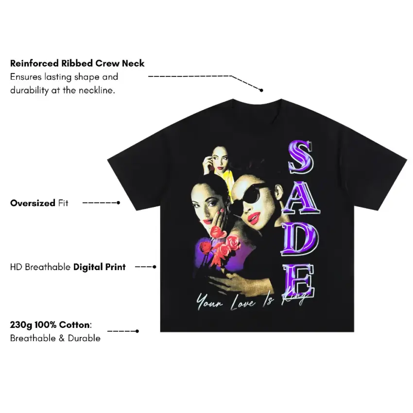 Sade Your Love Is King Oversized Black Graphic Tee - Image 5