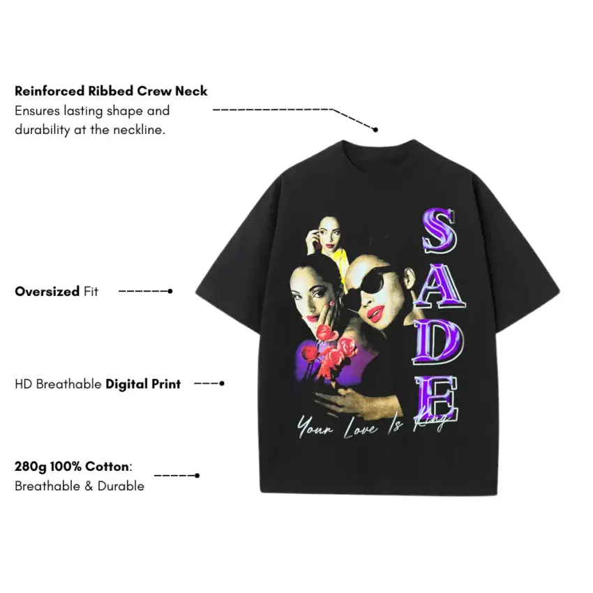 Sade Your Love Is King Heavyweight Oversized Black Graphic Tee - Image 5