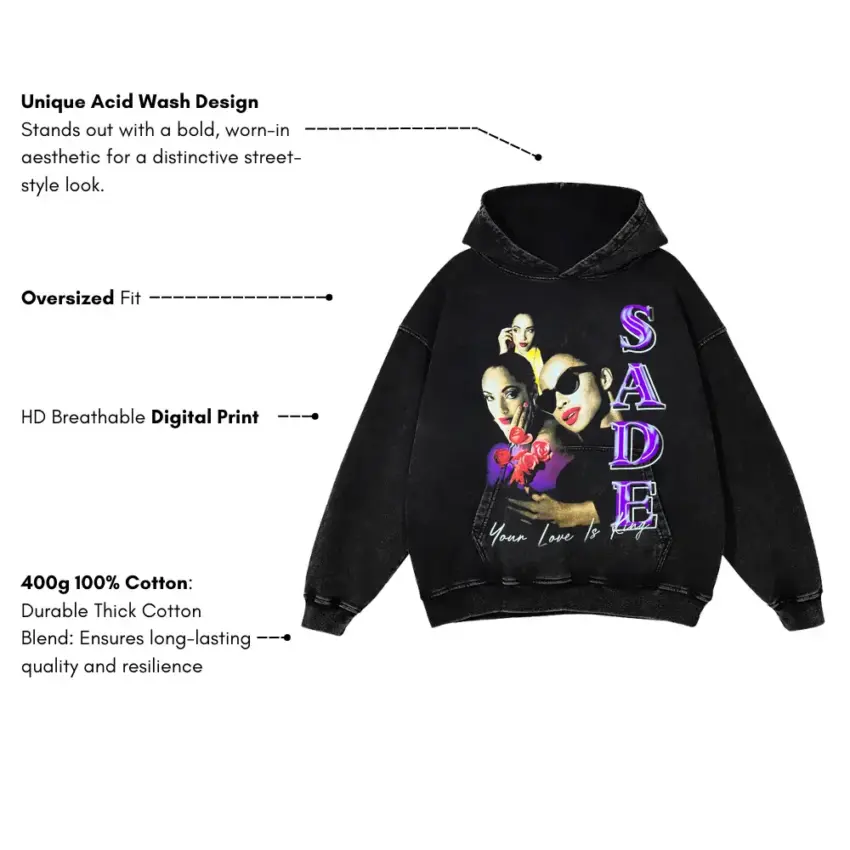 Sade Your Love Is King Aicd Wash Oversized Hoodie - Image 5