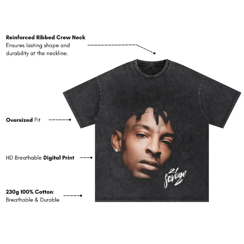 Savage Signature Portrait Oversized Acid Wash T-shirt - Image 2
