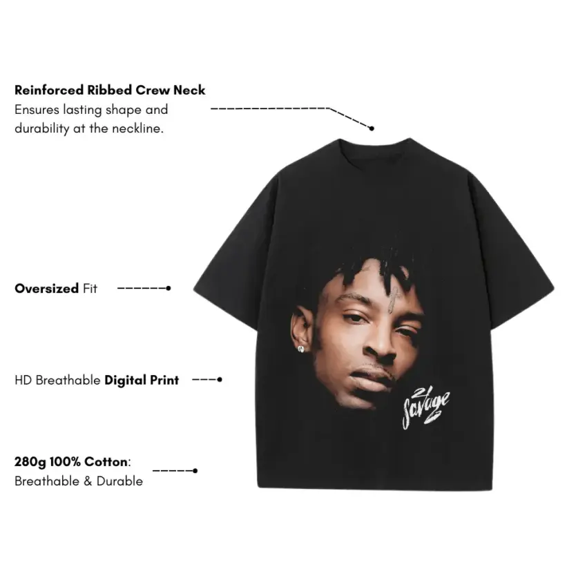 Savage Signature Portrait Heavyweight Oversized Black Graphic Tee - Image 5