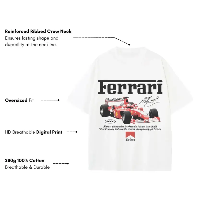 Schumacher Scuderia Legend Heavyweight Oversized White Graphic Tee - Image 5