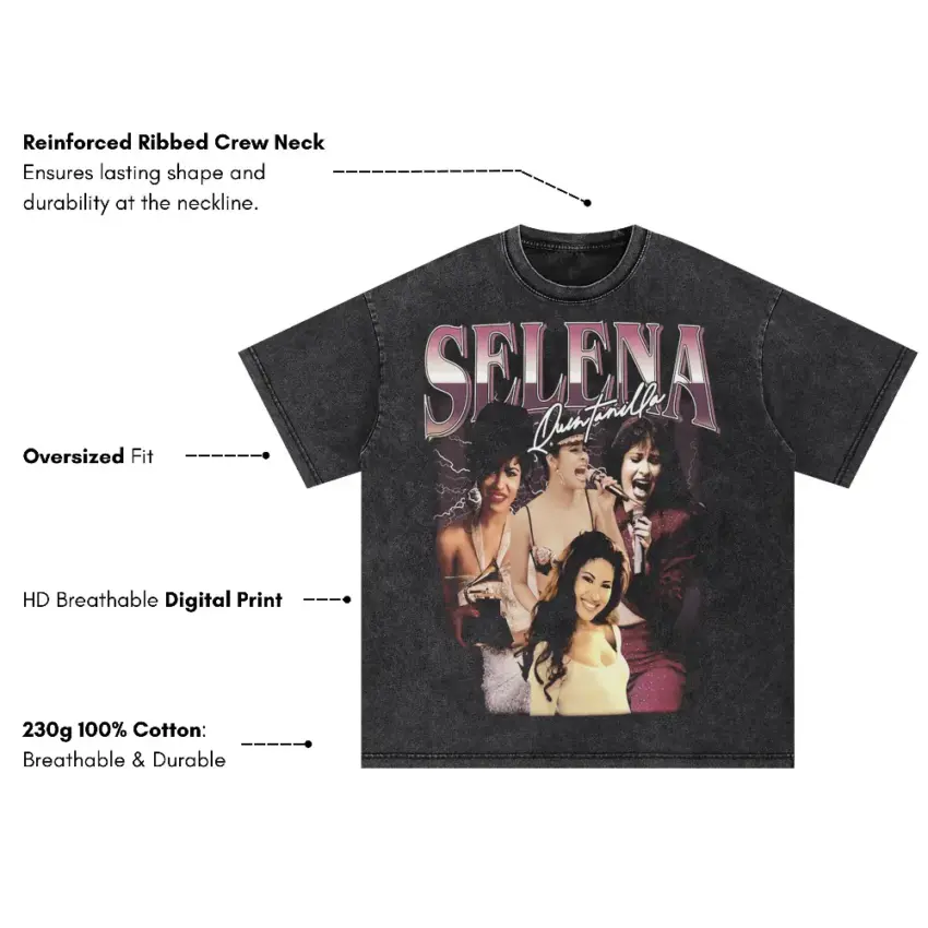 Selena Amor Prohibido Oversized Acid Wash T-shirt - Image 5