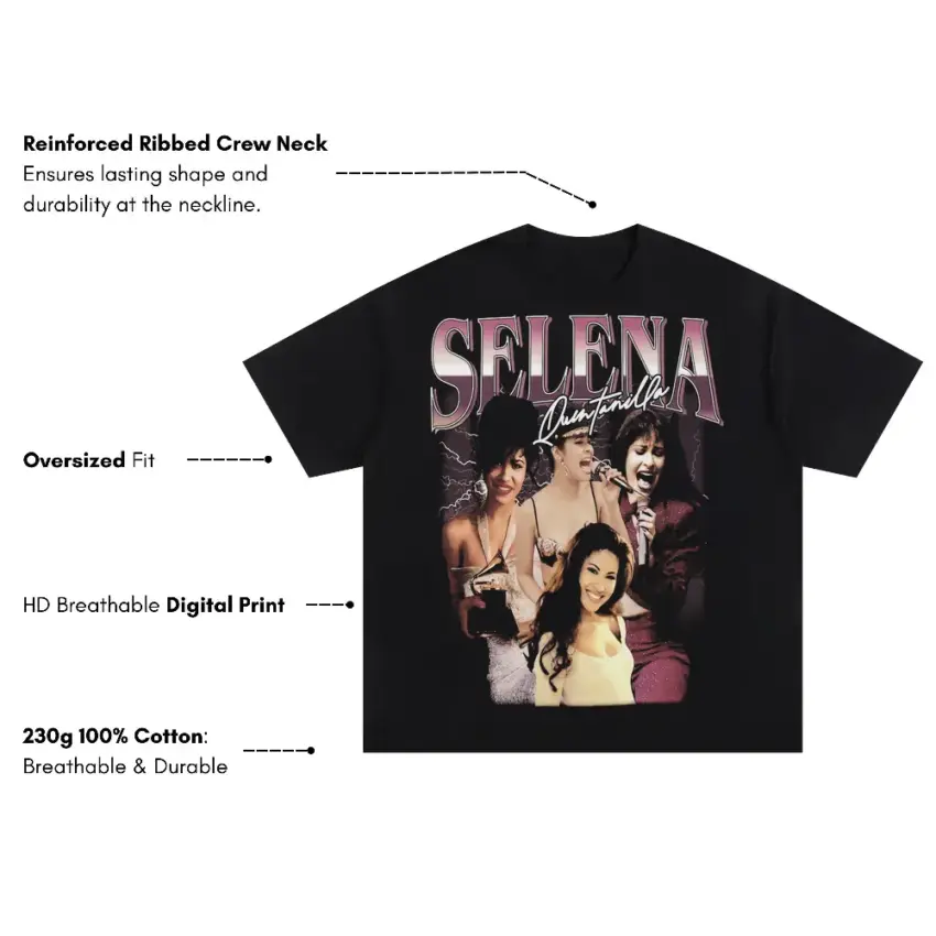 Selena Amor Prohibido Oversized Black Graphic Tee - Image 5