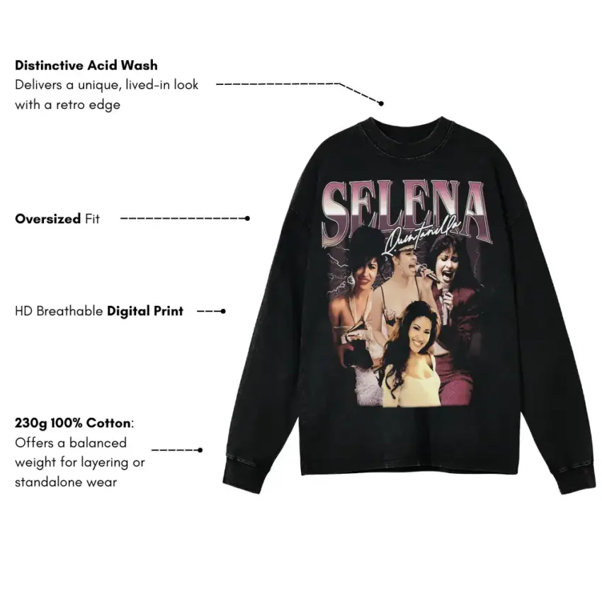 Selena Amor Prohibido Aicd Wash Oversized Long Sleeve Shirt - Image 5