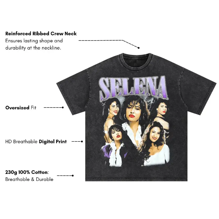 Selena Bidi Bidi Bom Bom Oversized Acid Wash T-shirt - Image 5