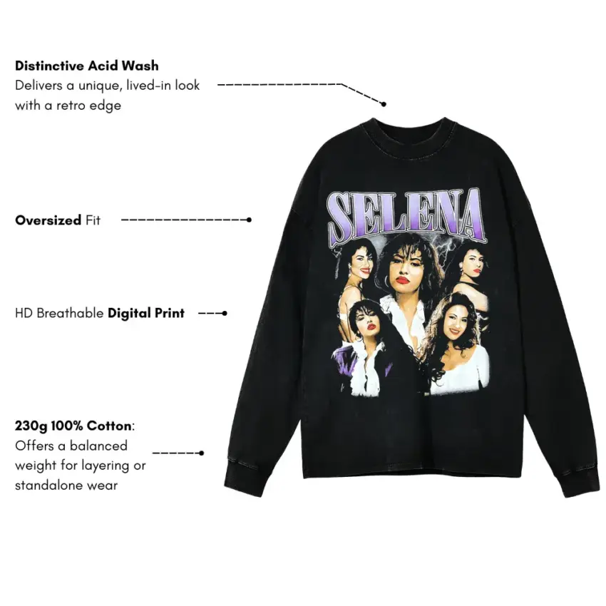 Selena Bidi Bidi Bom Bom Aicd Wash Oversized Long Sleeve Shirt - Image 5