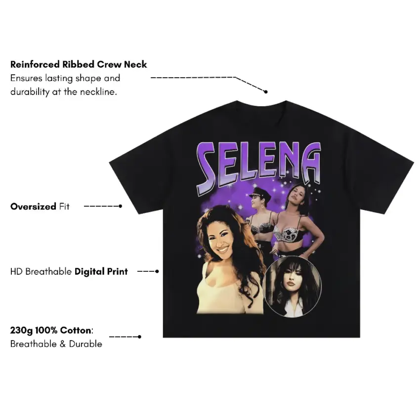Selena Purple Reign Oversized Black Graphic Tee - Image 5