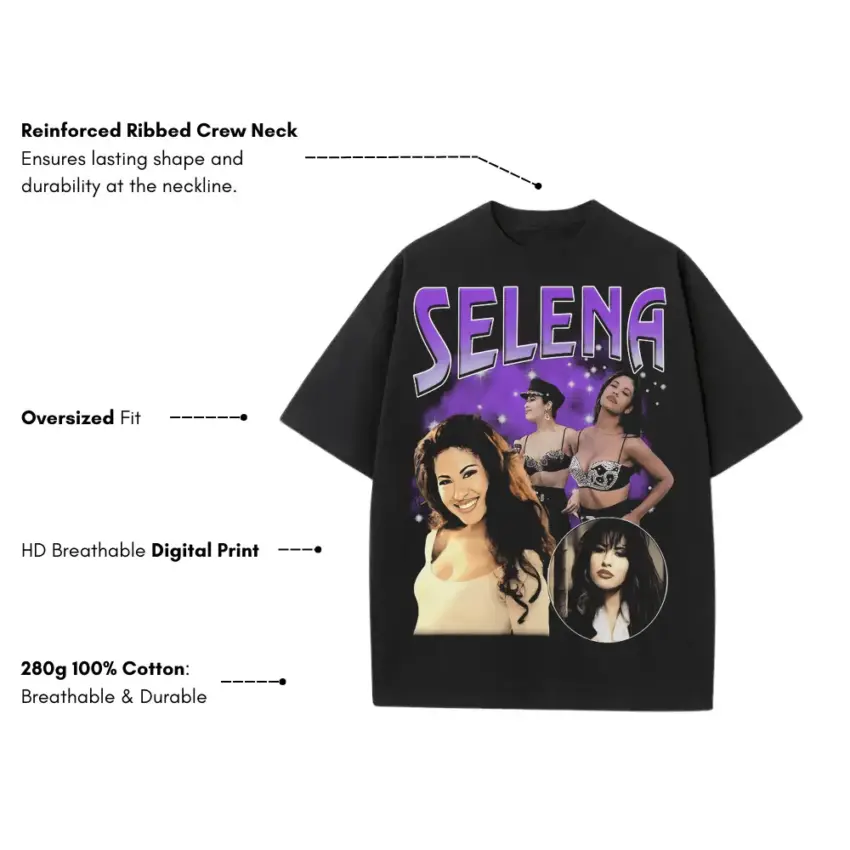 Selena Purple Reign Heavyweight Oversized Black Graphic Tee - Image 5