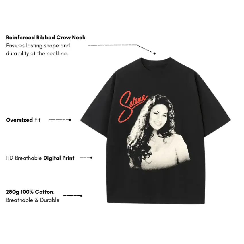Selena Signature Monochrome Heavyweight Oversized Black Graphic Tee - Image 5