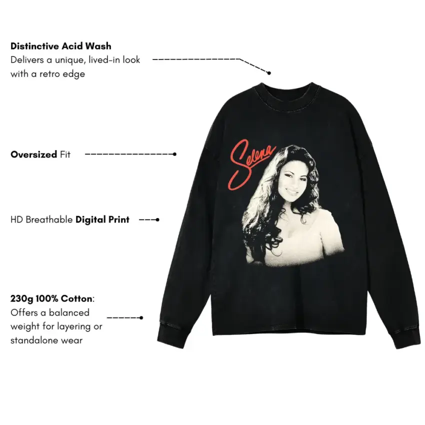 Selena Signature Monochrome Aicd Wash Oversized Long Sleeve Shirt - Image 5