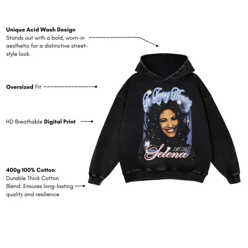 Selena The Last Concert Aicd Wash Oversized Hoodie - Image 5