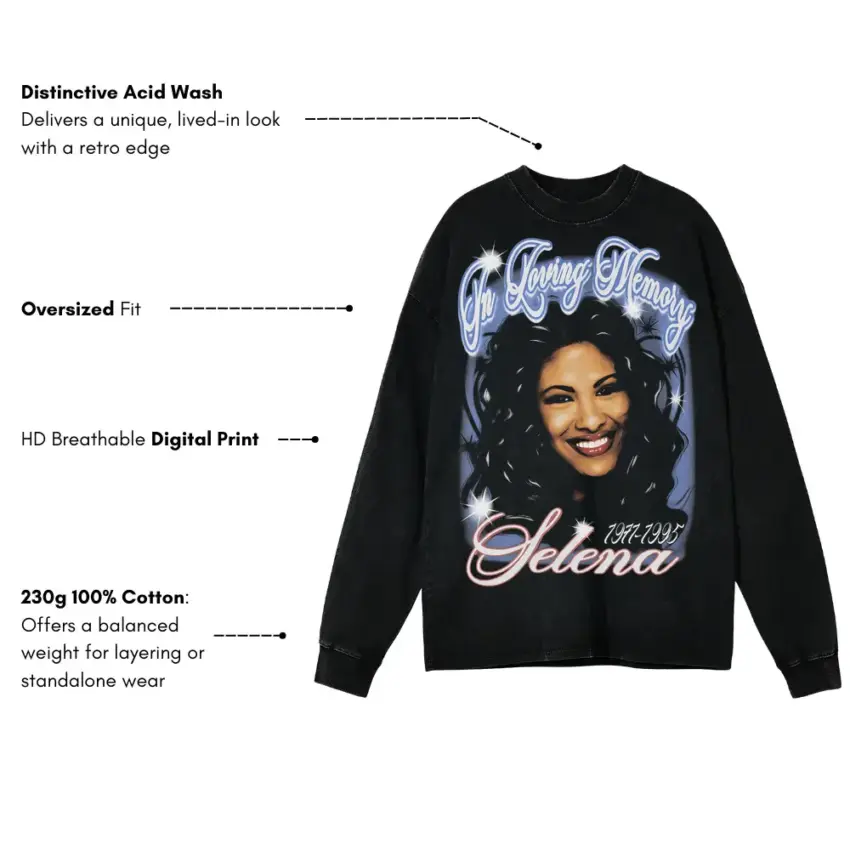 Selena The Last Concert Aicd Wash Oversized Long Sleeve Shirt - Image 5