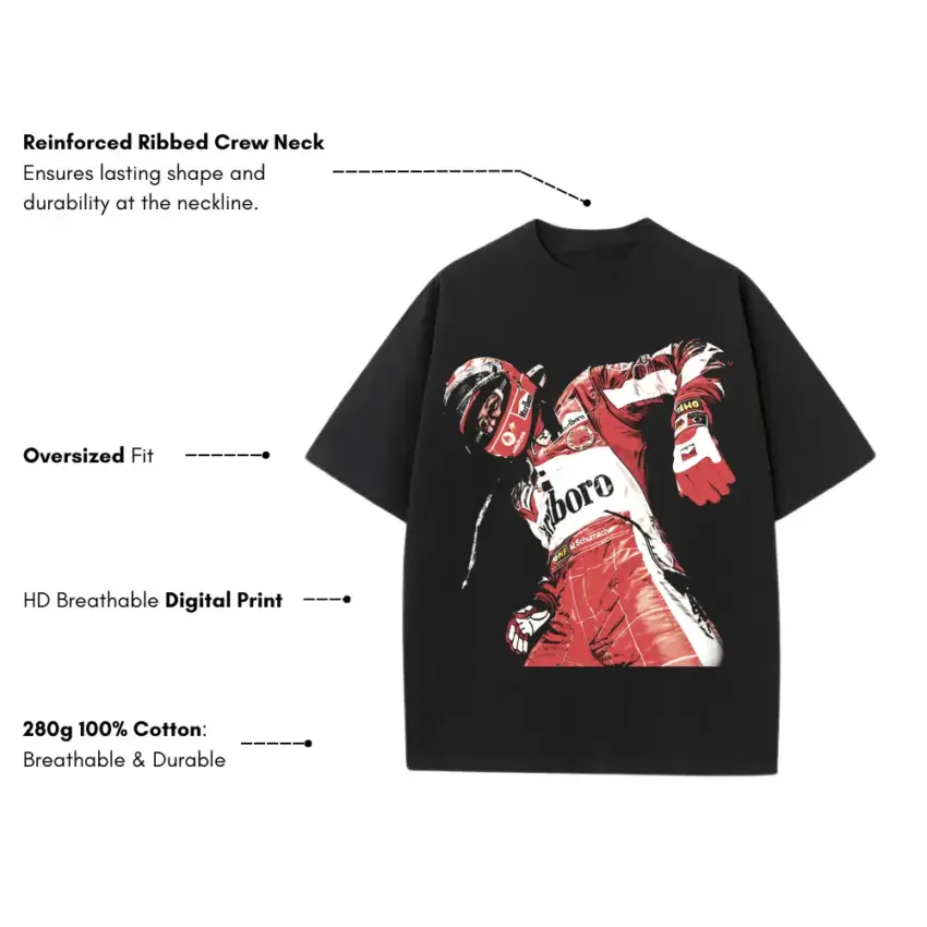 Senna McLaren Legend Heavyweight Oversized Black Graphic Tee - Image 5