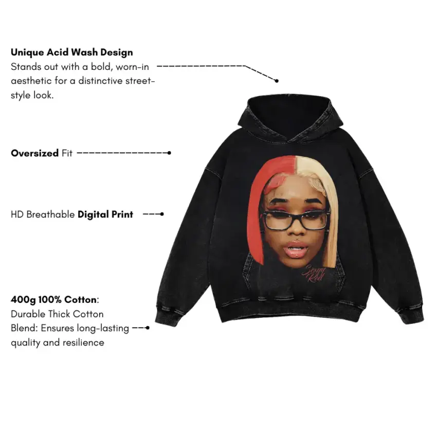 Sexyy Red Pound Town Aicd Wash Oversized Hoodie - Image 5