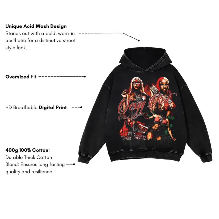 Skeeyee Squad Aicd Wash Oversized Hoodie - Image 5