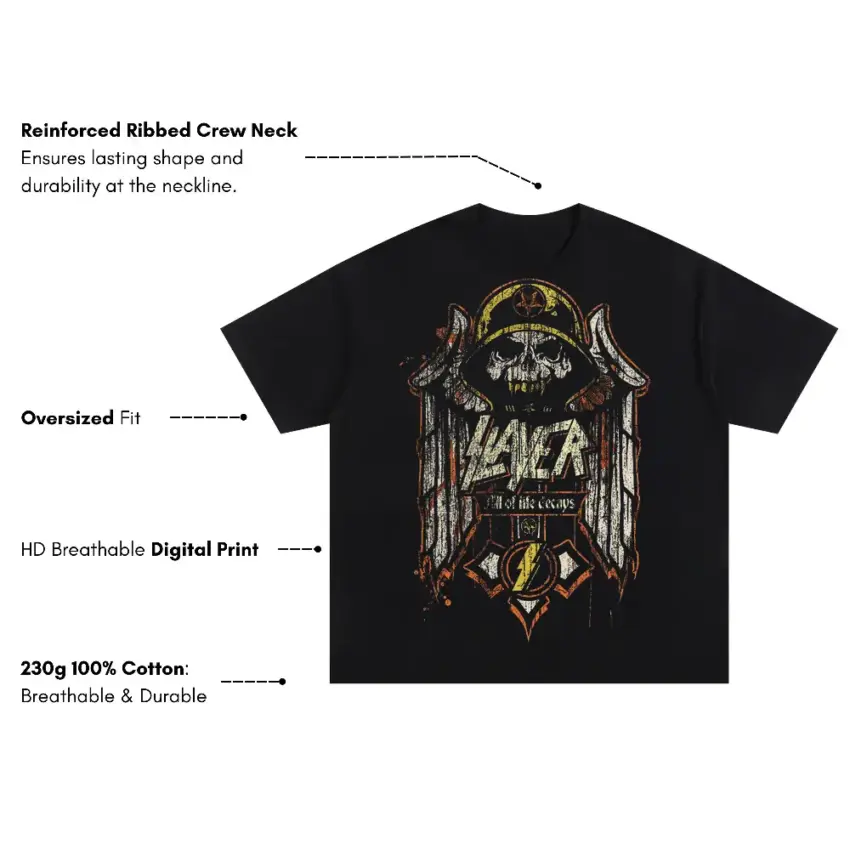 Slayer Hell Awaits Crest Oversized Black Graphic Tee - Image 5